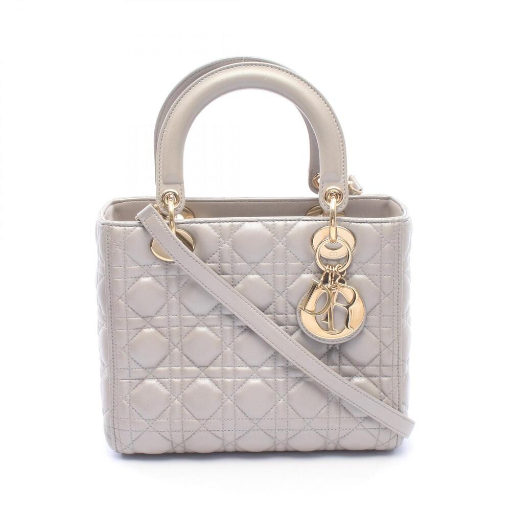 Christian Dior Lady Handbag Leather Toned Silver